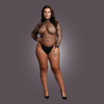 Visnet body met hoge hals en open rug voor curvy allure, zwart - OSX - Afbeelding 4