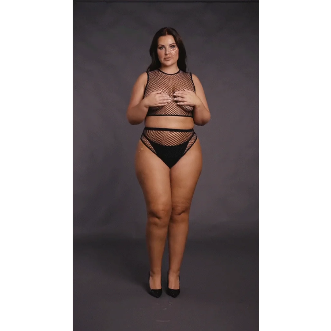 Sexy lingerie set met fishnet crop en open kruis voor curvy – OSX - Afbeelding 6