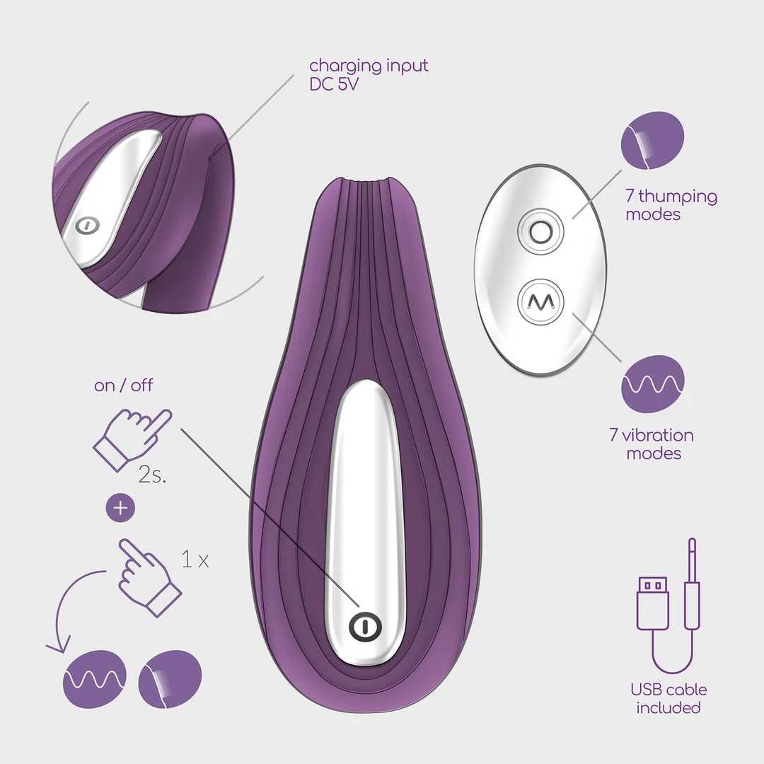 Crushious Pleasuriser vibratore a C ricaricabile con lubrificante, viola - immagine 5