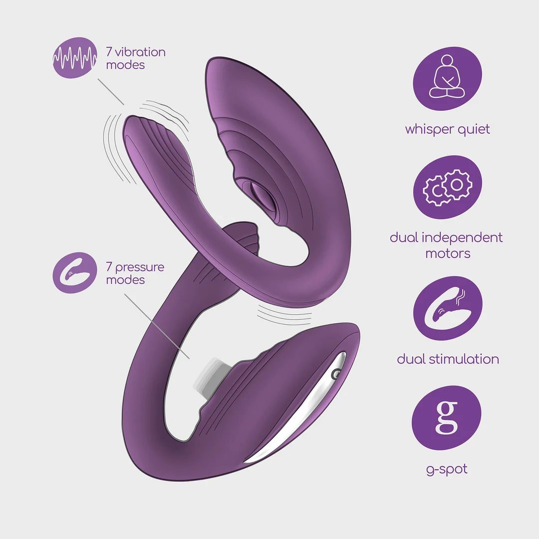 Crushious Pleasuriser vibratore a C ricaricabile con lubrificante, viola - immagine 6