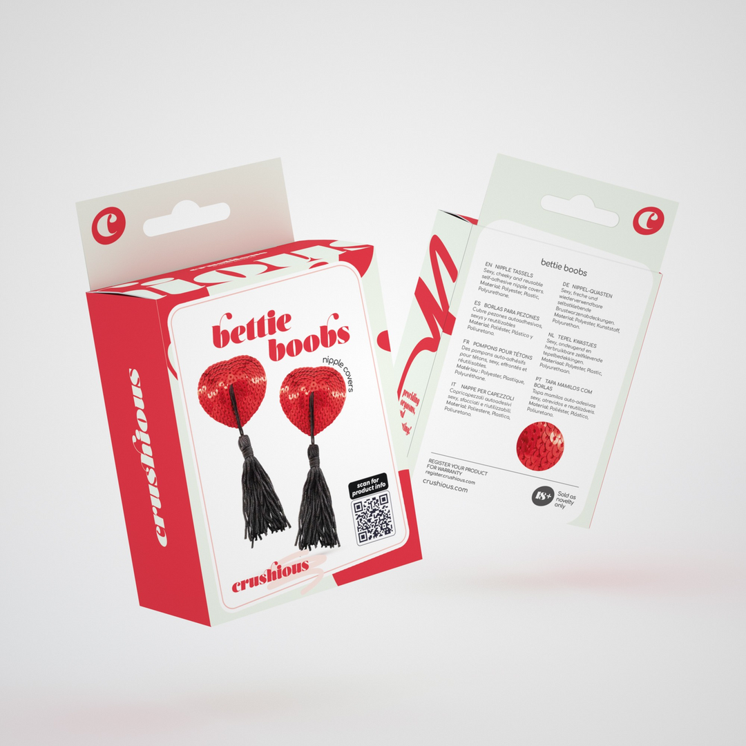 EX19240-2 Tepelbedekkingen met kwastjes – Bettie Boobs - Tepelhangertjes - Rood/Zwart - Afbeelding 1