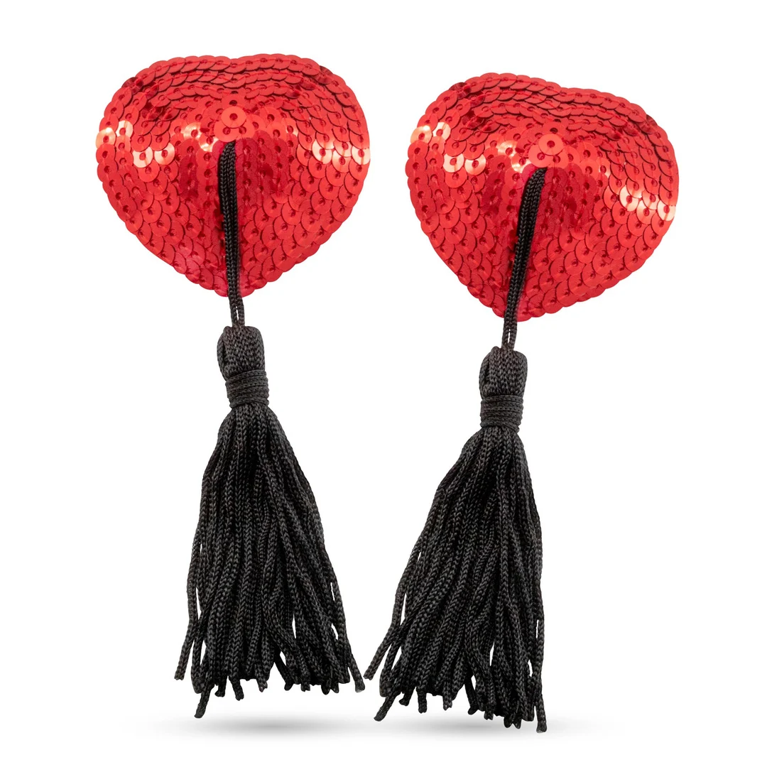 Bettie Boobs, copricapezzoli con nappine rossi e neri - immagine 4