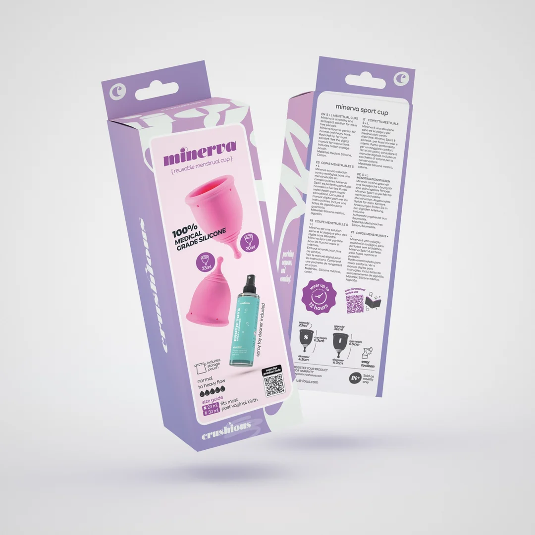 Coppette mestruali Crushious Minerva con sacchetto e detergente per sex toy