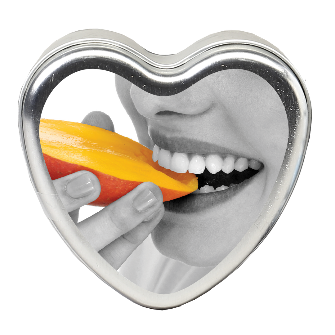 HSCK009 Massagekaars – Eetbare hartkaars met warme, gearomatiseerde massageolie – mangosmaak – 4 oz / 113 gr - Afbeelding 1