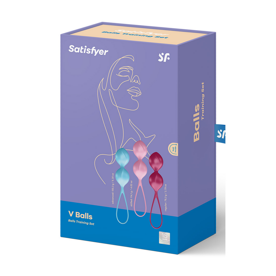 J01511N-2 Extra voor mannen met eenvoudige bekkenbodemtraining – V Balls - Kegel Balls - 3 Stuks - Turquoise/Rood/Roze - Afbeelding 1