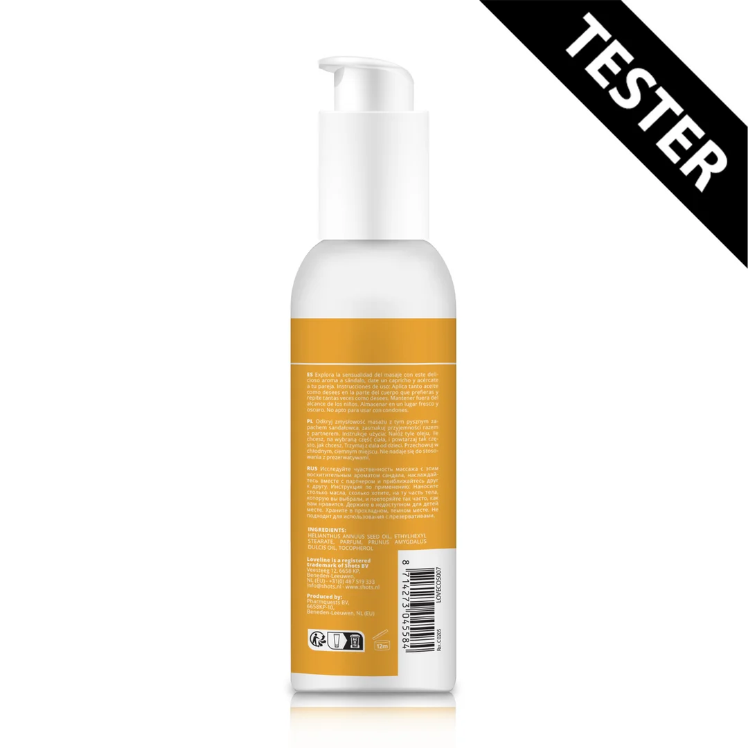 Erotische massage olie – Sensuele sandelhoutgeur – Loveline by Shots – 150 ml Tester - Afbeelding 1