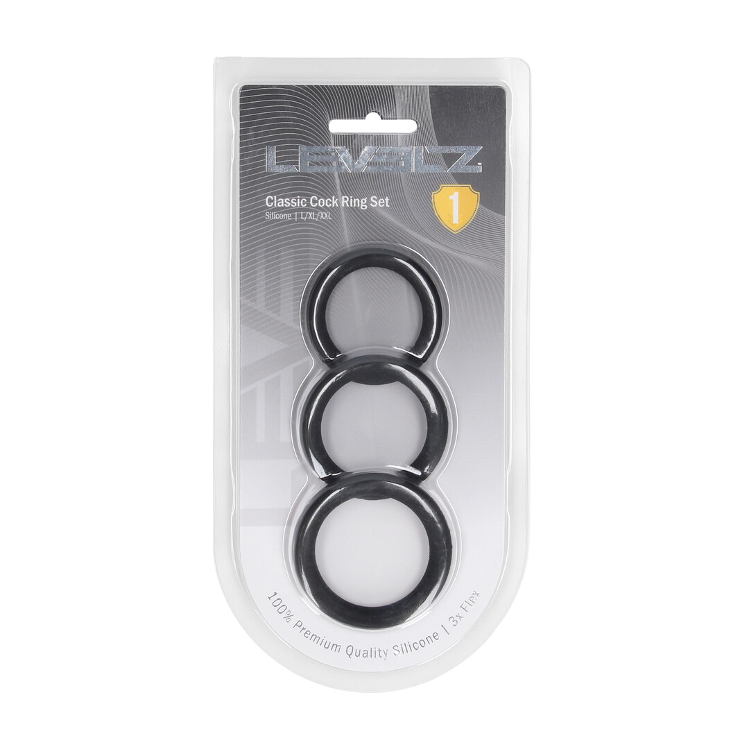 LVL01-0007BLK-2 Niet-vibrerende cockring met set van 3 maten – Zwart - Afbeelding 1