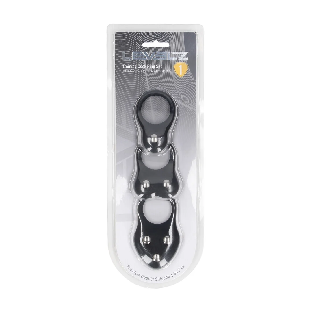 LVL01-0049BLK-2 Bague pénienne d’entraînement Levelz en silicone, lot de 3 – Image 1