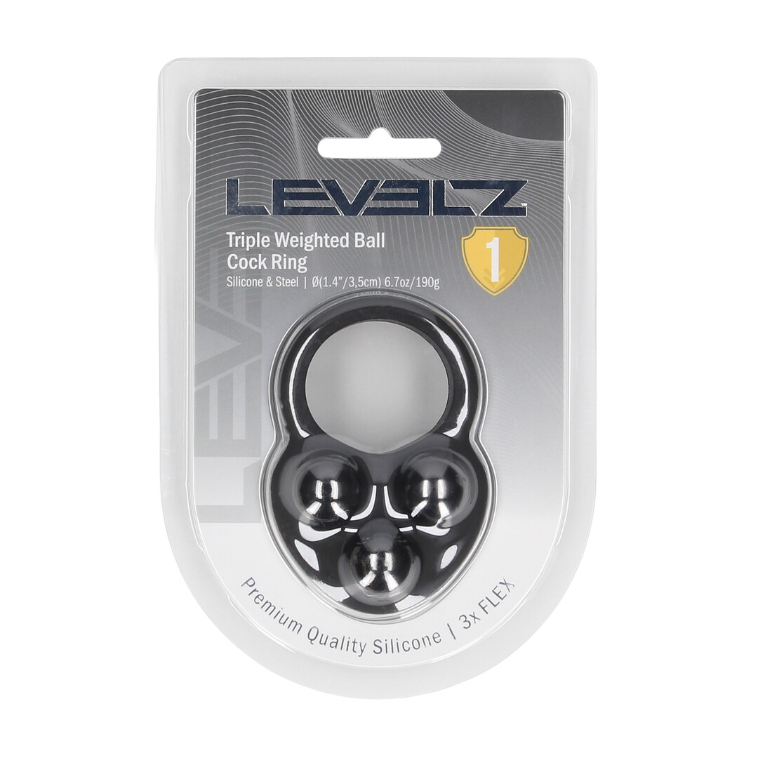 LVL01-0052BLK-2 Niet-vibrerende cockring met drievoudig gewicht – Zwart - Afbeelding 1