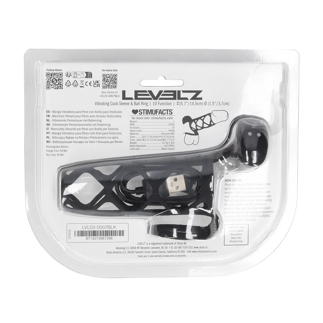 Manchon vibrant pour pénis Levelz by Shots avec anneau pour testicules, noir – Image 2