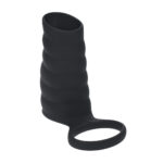 Vibrerende cockring met comfortabele sleeve – Vibrerende Geribbelde Siliconen Cock Sleeve en Ball Ring - Zwart - Afbeelding 3