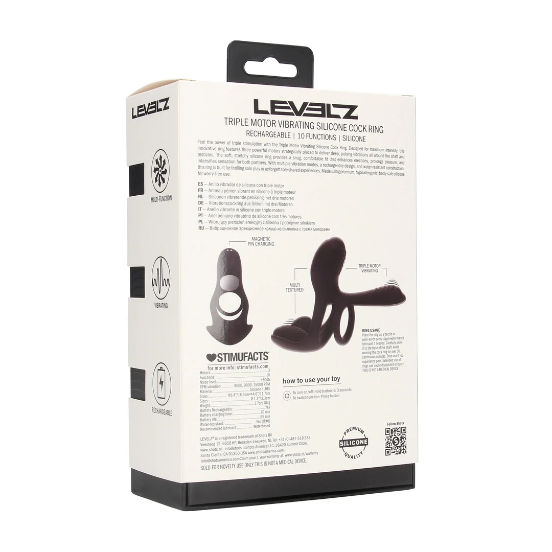 Anello fallico vibrante in silicone Levelz con tre motori - immagine 2