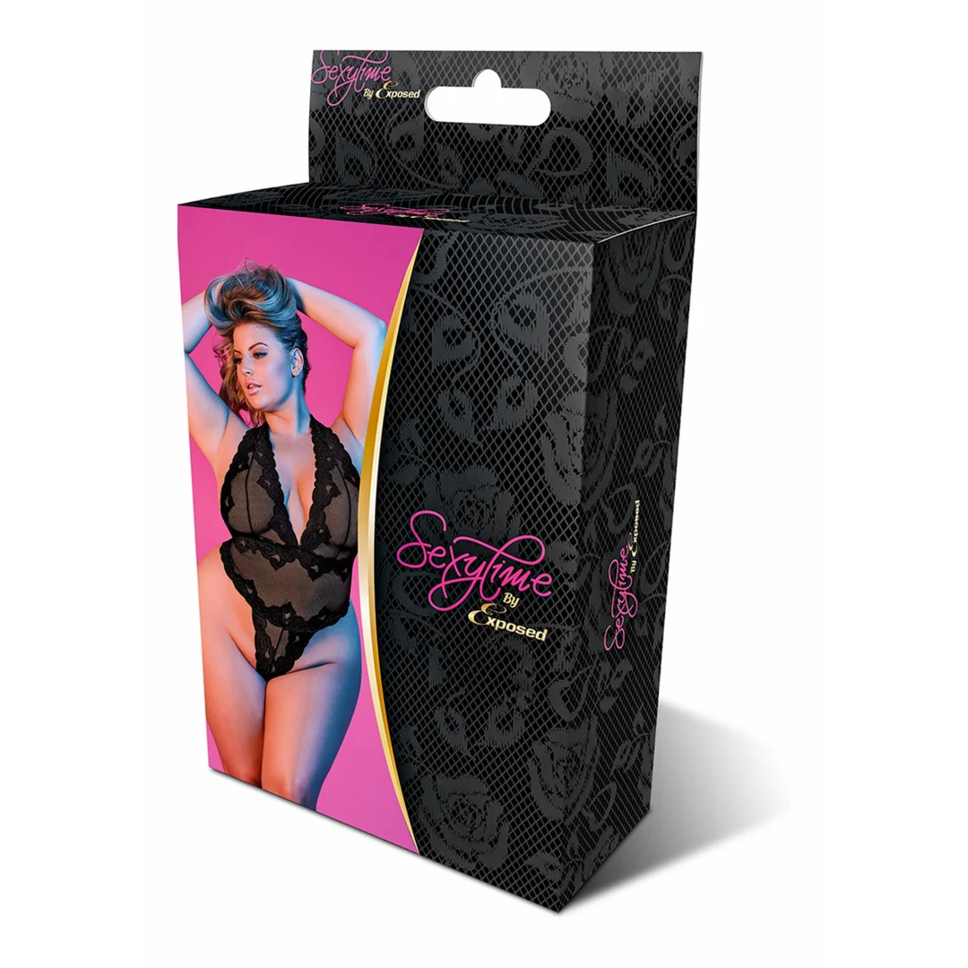 Spitzenbody mit Neckholder, tiefem V Ausschnitt und String für einen sinnlichen Look – Exposed – Bild 1