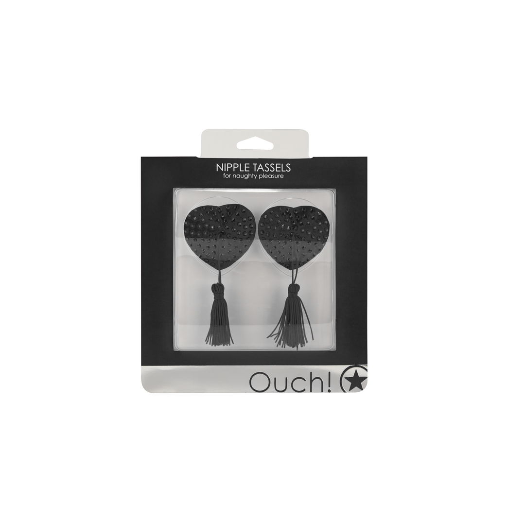 OU029BLK-2 Sexy tepelkwastjes met hartvormige tassels voor sensuele avonden - Ouch - Afbeelding 1