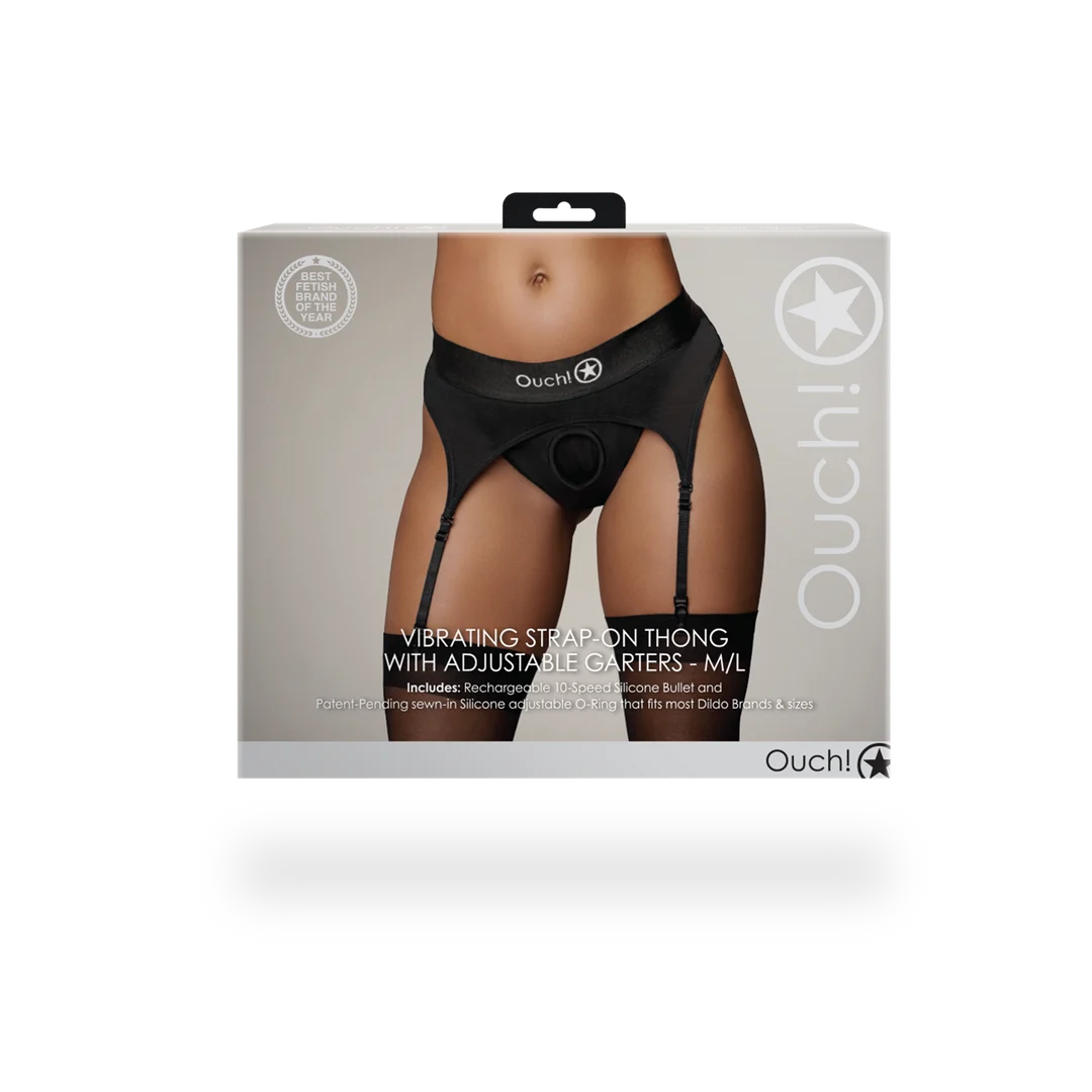 Ouch! Perizoma vibrante con strap on e reggicalze regolabili - immagine 2