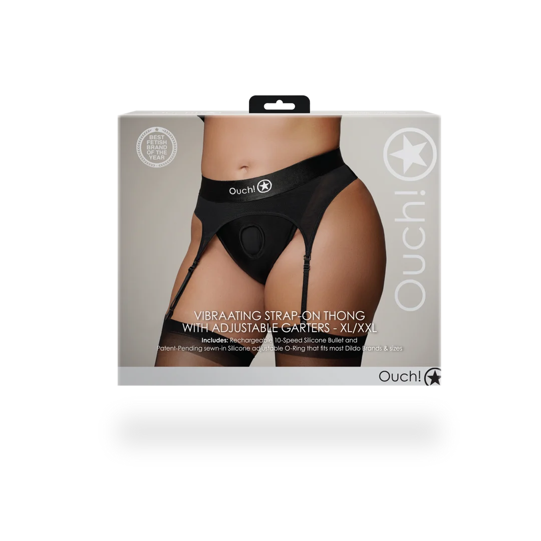 Ouch! Perizoma vibrante con strap on e reggicalze regolabili - immagine 8