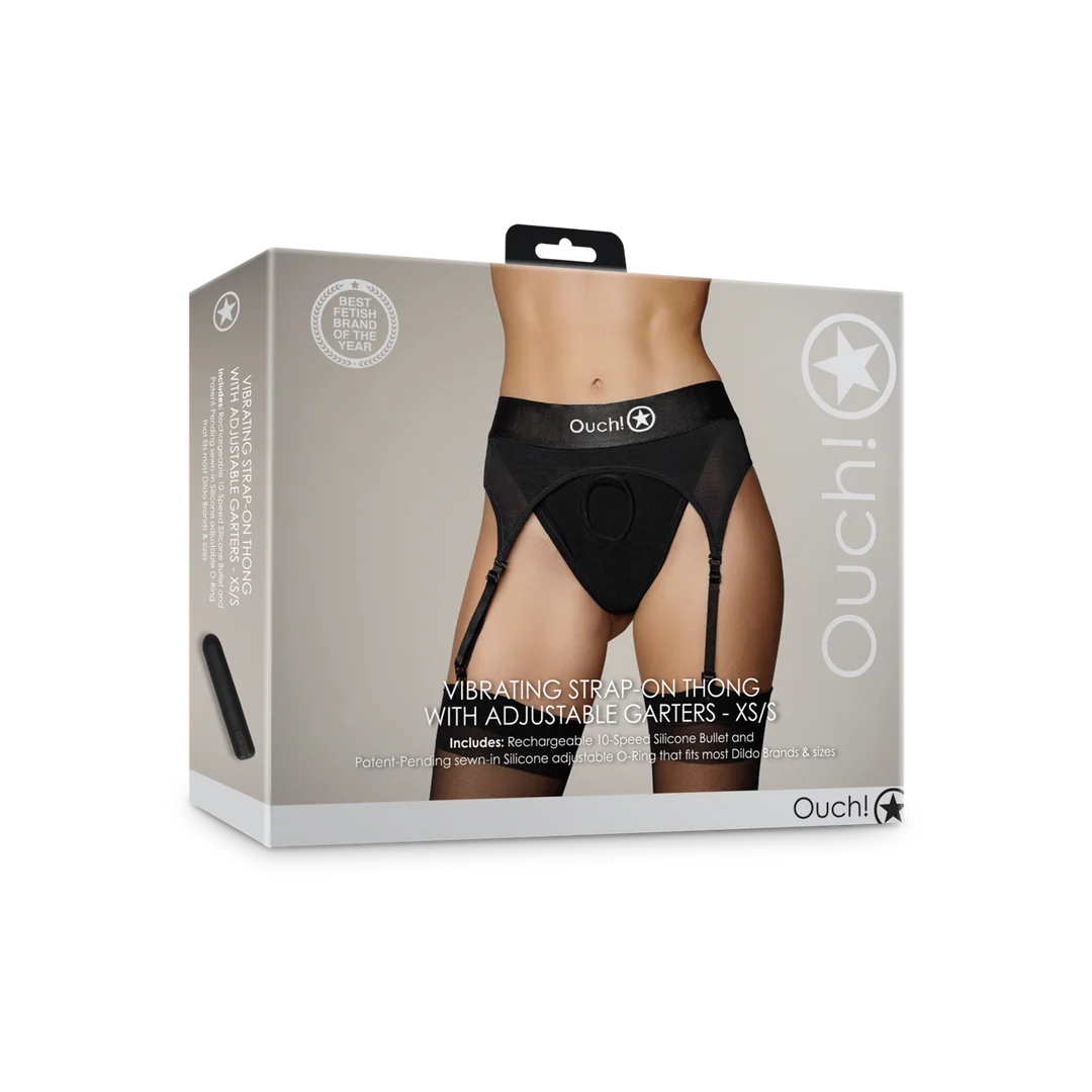 Ouch! Perizoma vibrante con strap on e reggicalze regolabili - immagine 13
