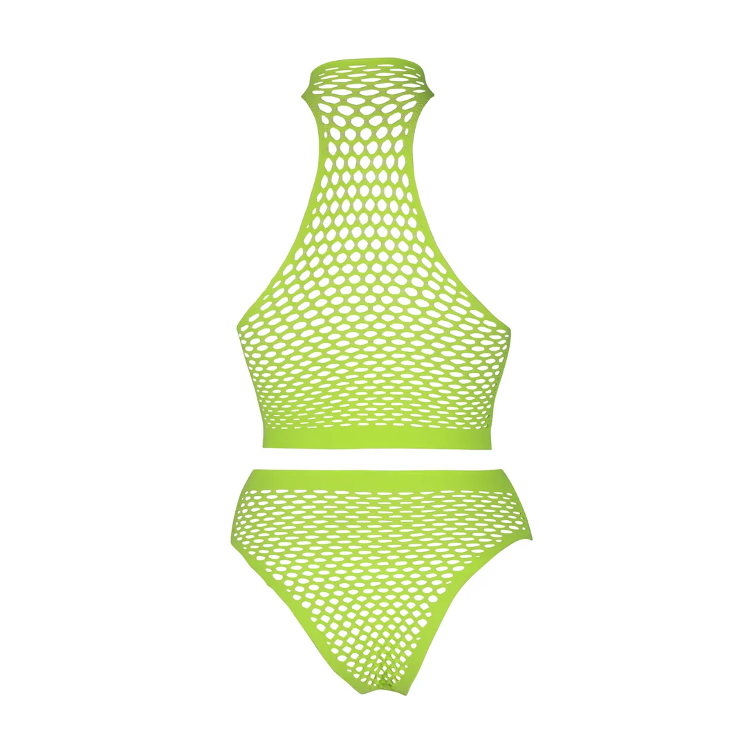 Neongrünes Set mit Rollkragen und Slip – Bild 12