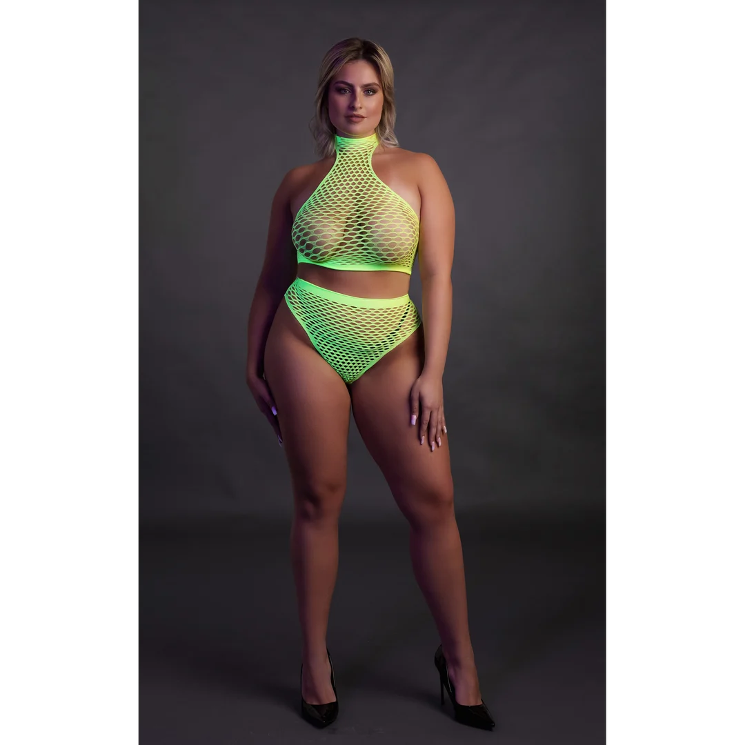 Neongrünes Set mit Rollkragen und Slip – Bild 9