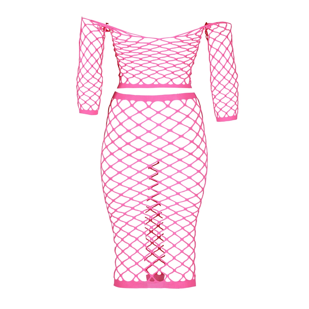 Neongrünes Crop Top mit langem Rock – Bild 24