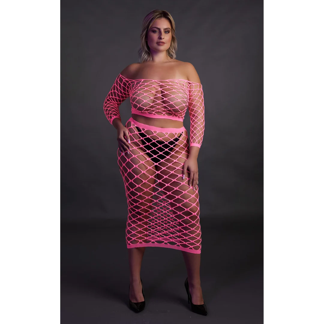 Neongrünes Crop Top mit langem Rock – Bild 21