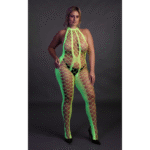 Neon bodystocking met halterneck voor party en curvy flair - SexyPlus - Afbeelding 15