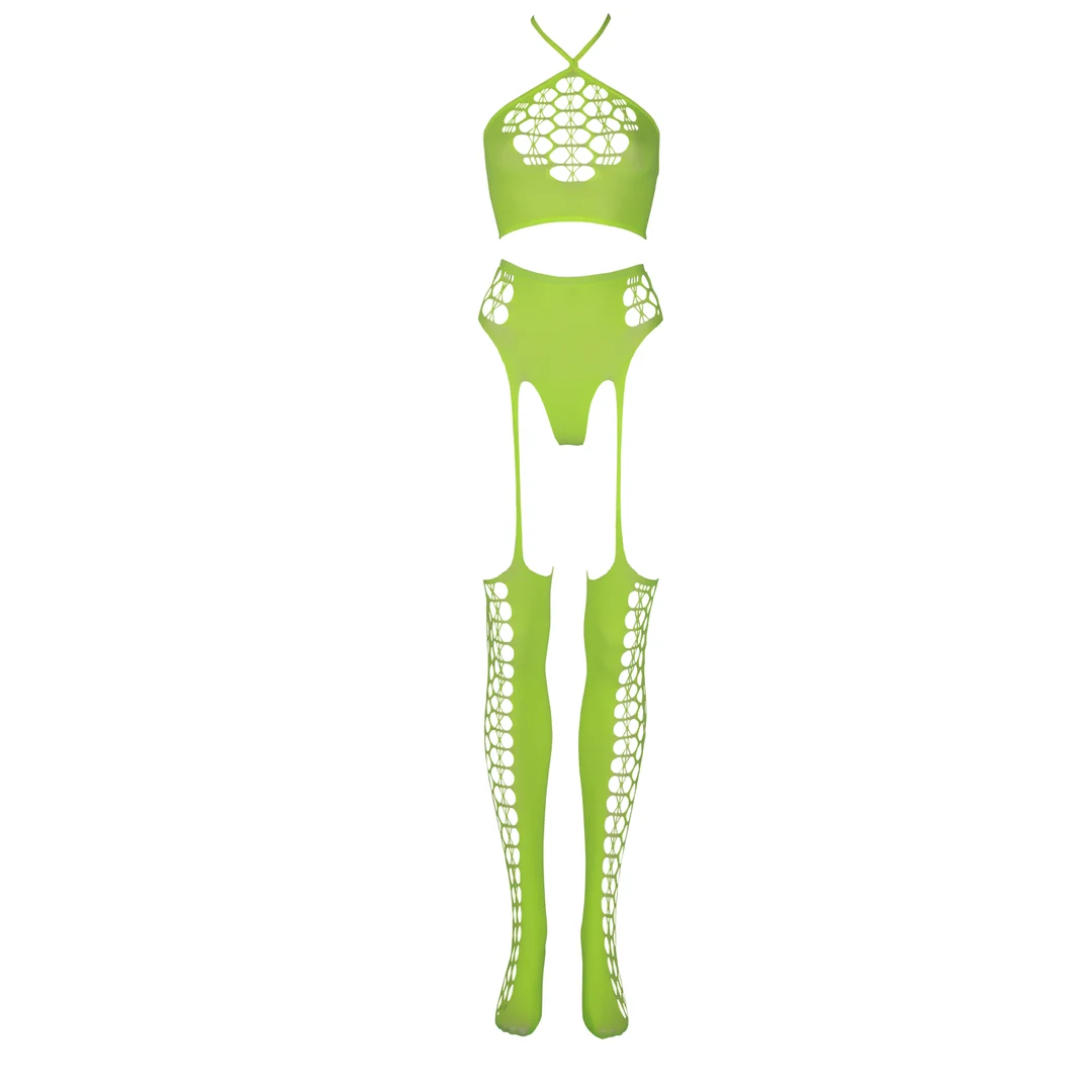 Neongrünes Set mit Crop Top und Strümpfen – Bild 5