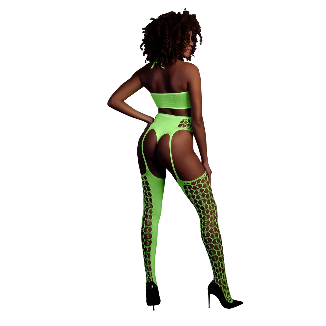 Neongrünes Set mit Crop Top und Strümpfen – Bild 2