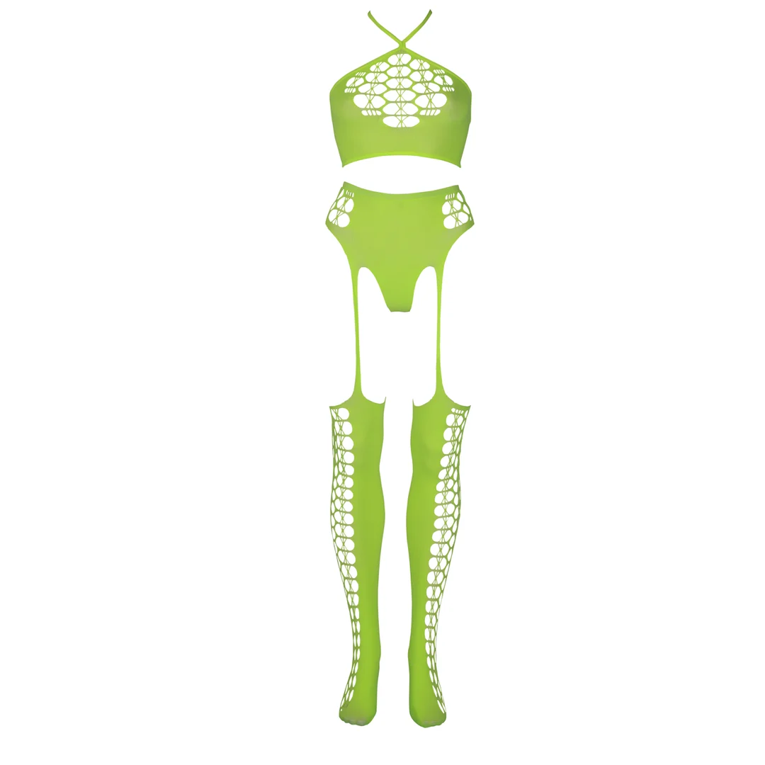 Neongrünes Set mit Crop Top und Strümpfen – Bild 11