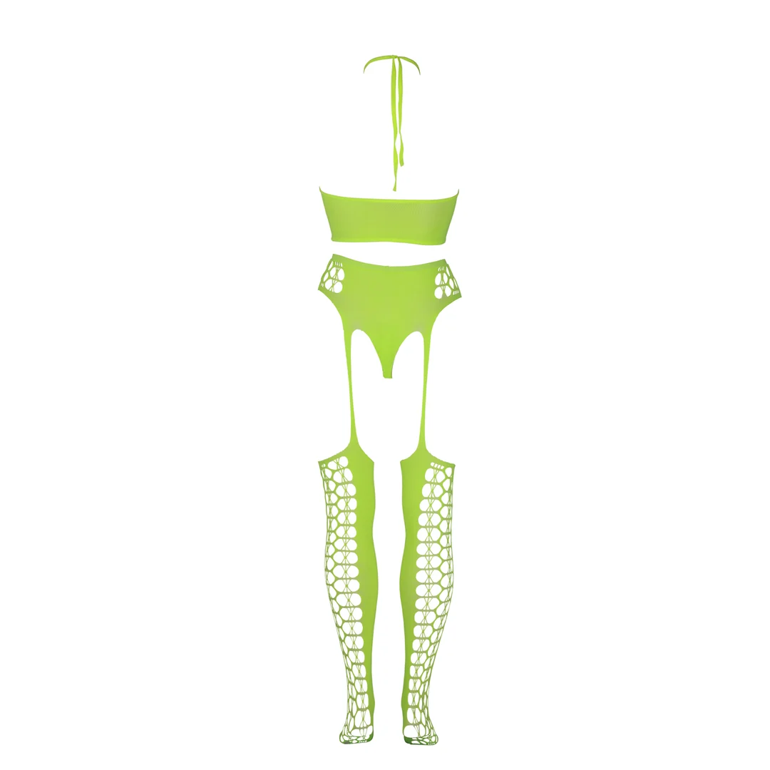 Neongrünes Set mit Crop Top und Strümpfen – Bild 12