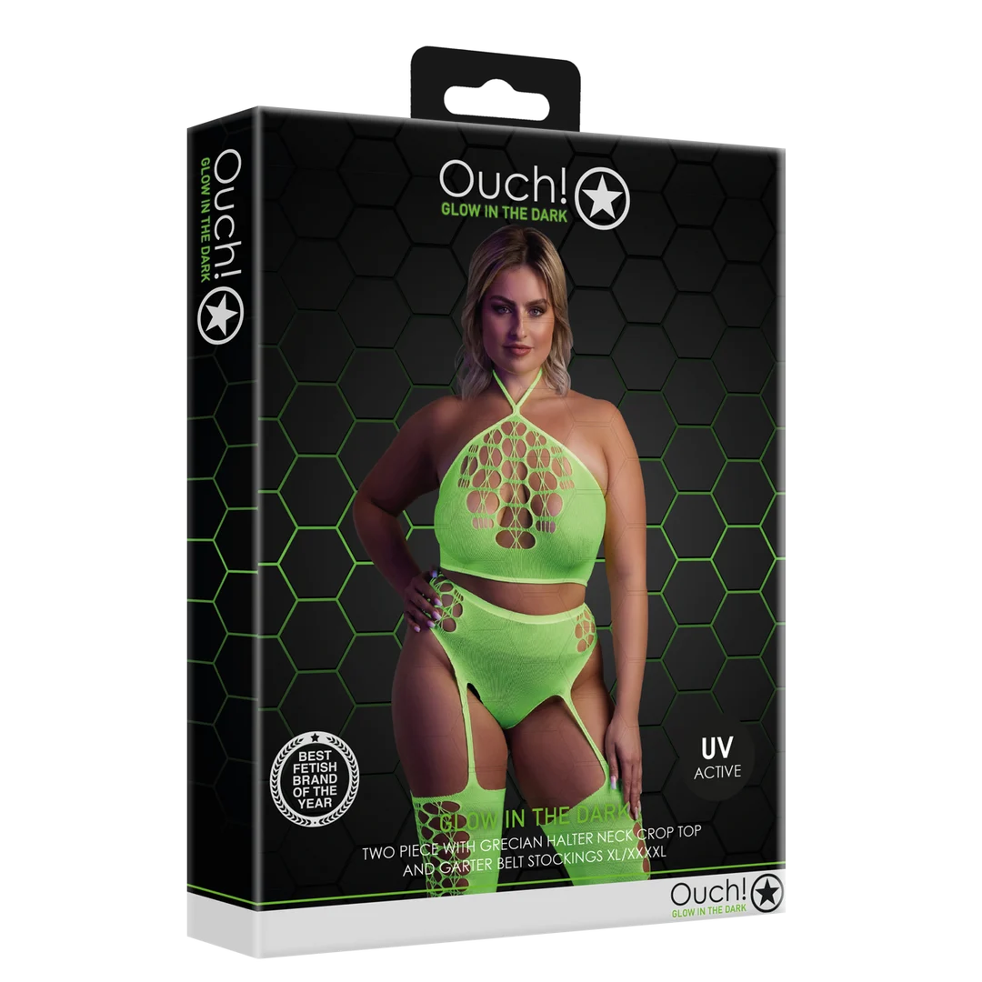 Neongrünes Set mit Crop Top und Strümpfen – Bild 7