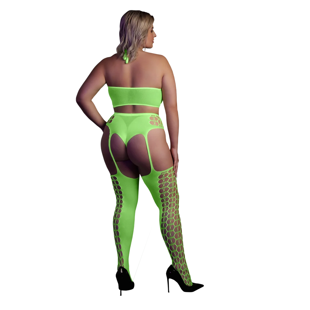 Neongrünes Set mit Crop Top und Strümpfen – Bild 8