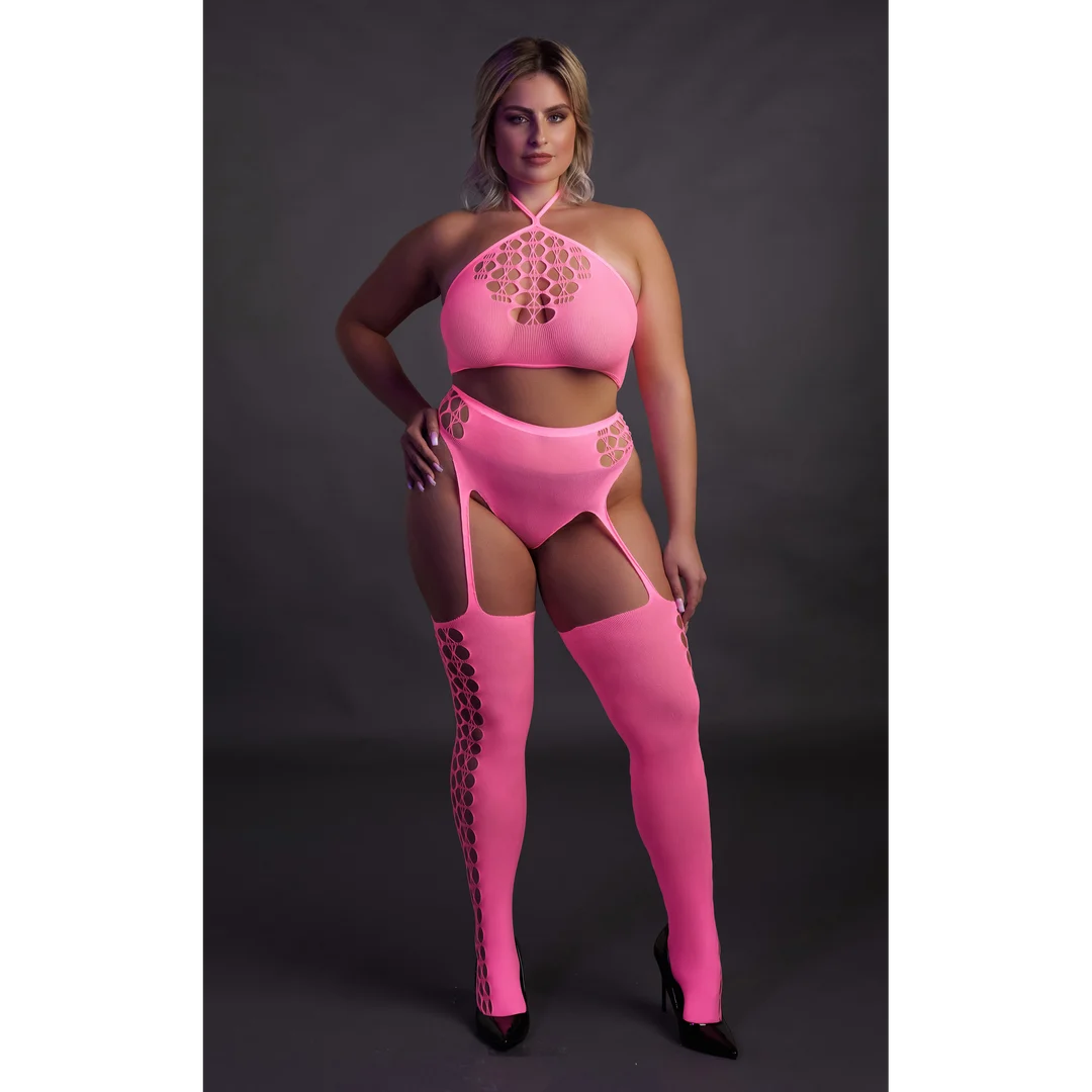 Neongrünes Set mit Crop Top und Strümpfen – Bild 21