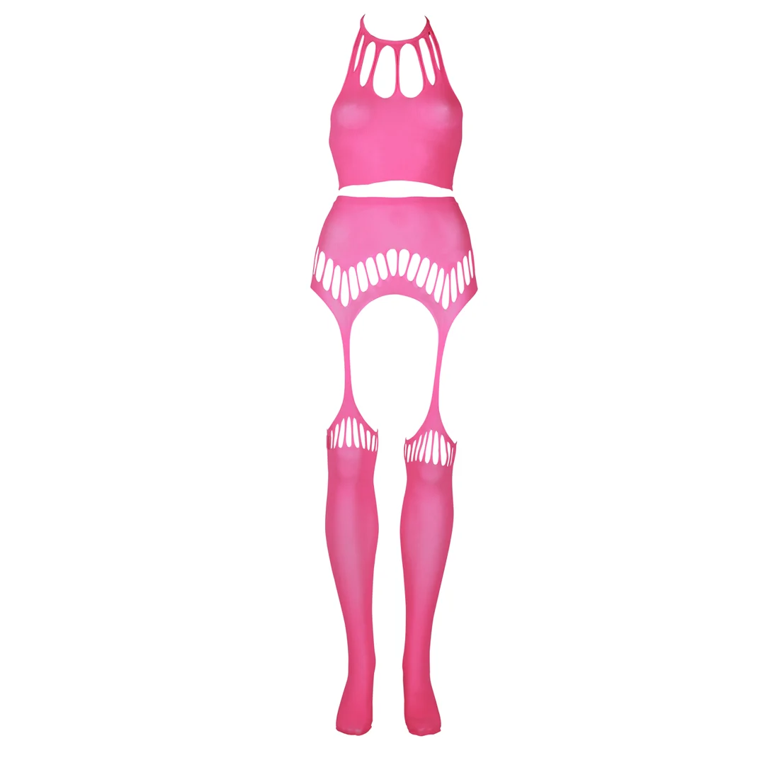 Neongrünes Set mit Crop Top und Strümpfen – Bild 17