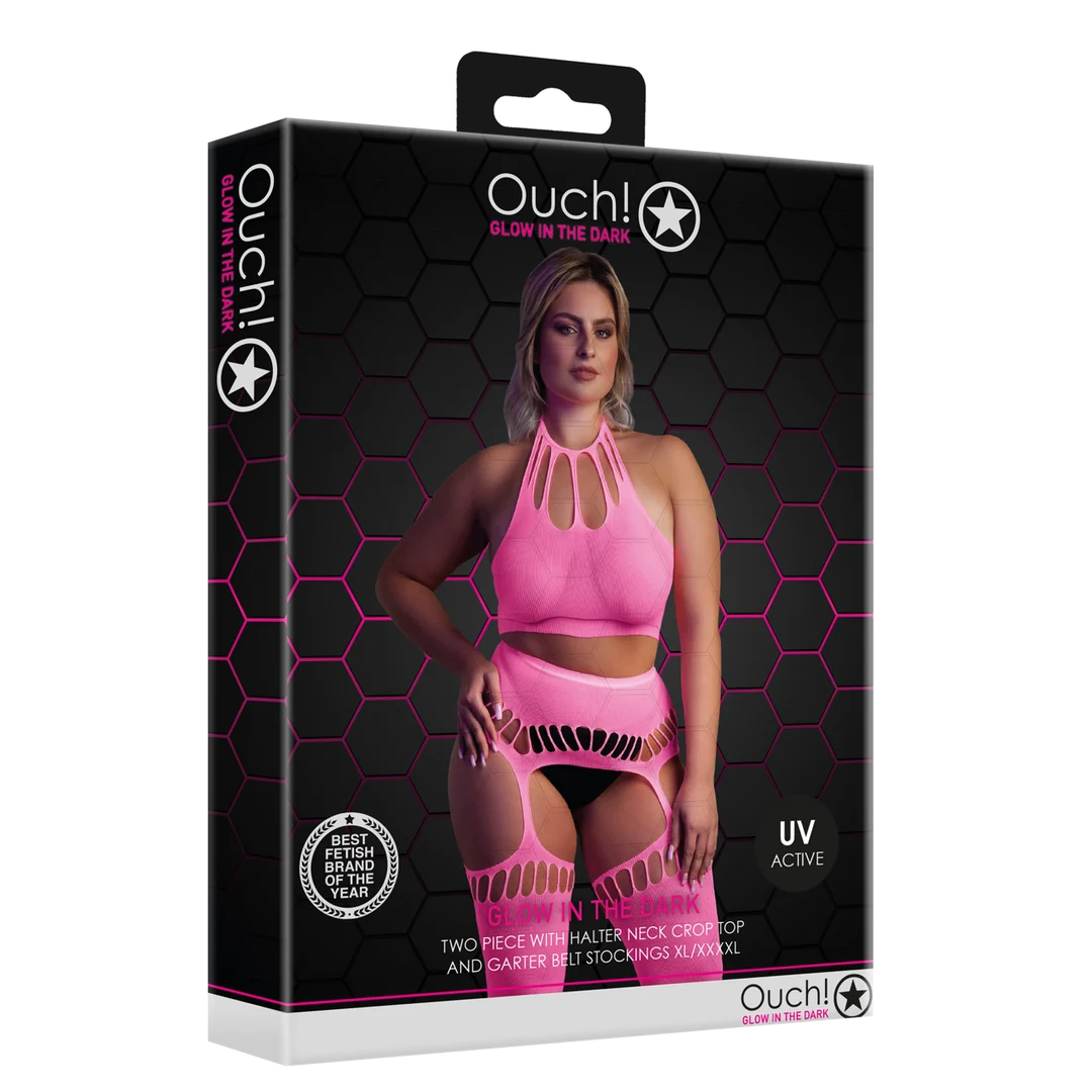 Neongrünes Set mit Crop Top und Strümpfen – Bild 13