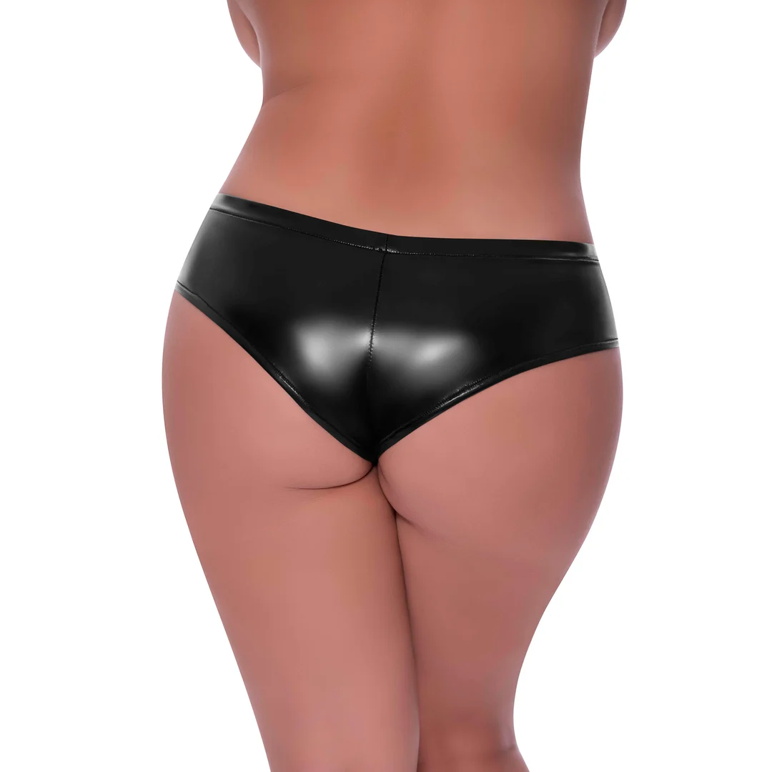 P409BLK2XL_1_1 Magic Silk Low Rise Split Crotch Boy Short 2X Schwarz – Bild 1