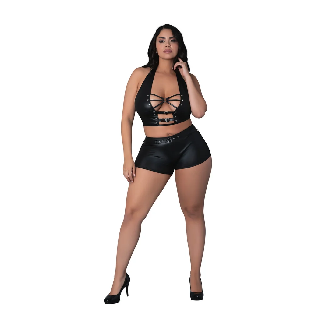 Ensemble Thalia avec haut dos nu et short, anneaux et clous, 2X, noir – Image 5