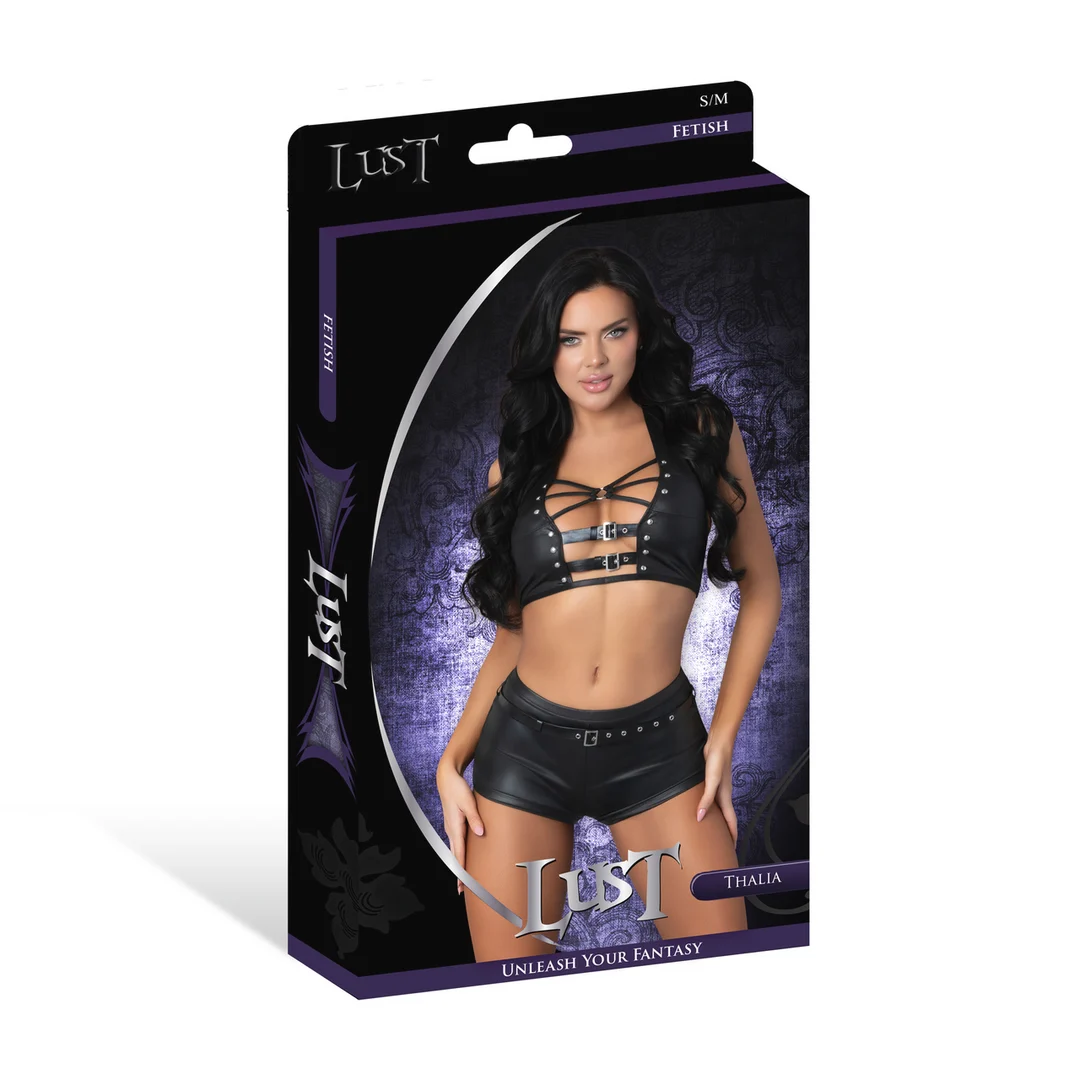 Ensemble Thalia avec haut dos nu et short, anneaux et clous, 2X, noir – Image 10