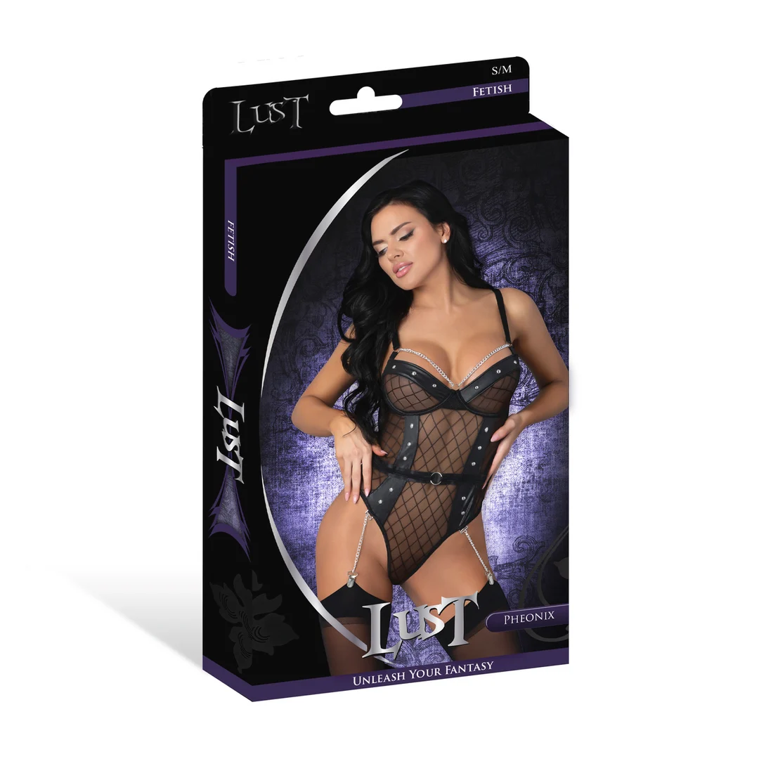 Body Phoenix con catene e giarrettiere, 2X, nero - immagine 5