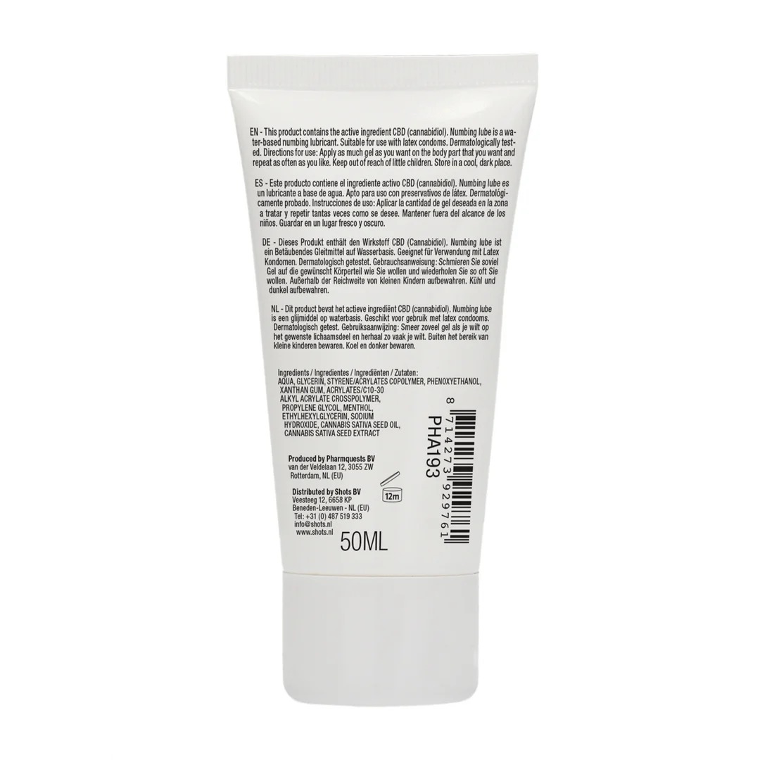 Glijmiddel op waterbasis – Natuurlijke CBD verdoofd glijmiddel – Ongeparfumeerd, geen smaak – 50 ml – Pharmquests by Shots - Afbeelding 2