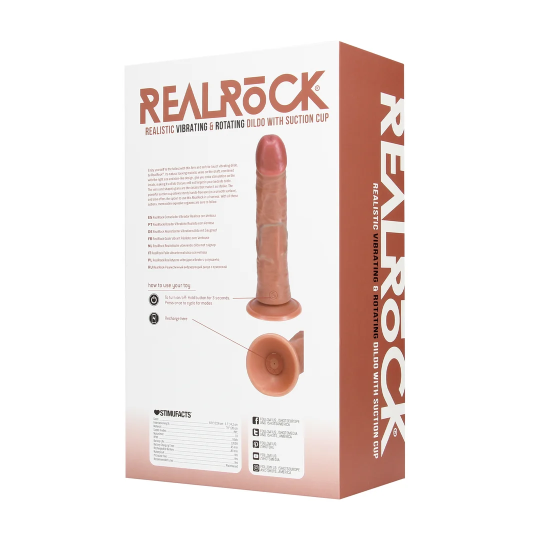 realistische vibrator – vibrerend en roterend met zuignap – RealRock, vlees RealRock by Shots - Afbeelding 11