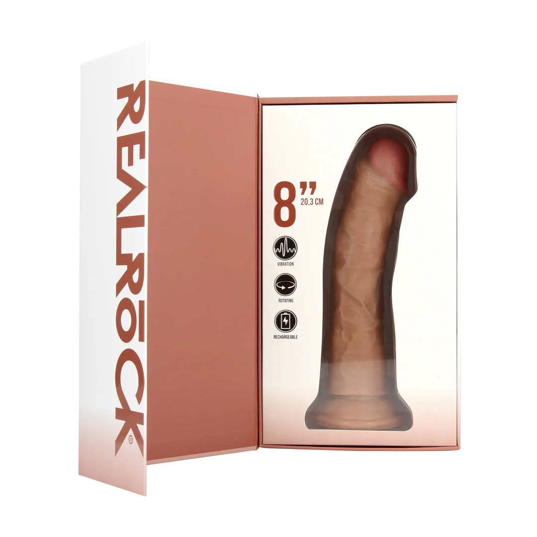 realistische vibrator – vibrerend en roterend met zuignap – RealRock, vlees RealRock by Shots - Afbeelding 12