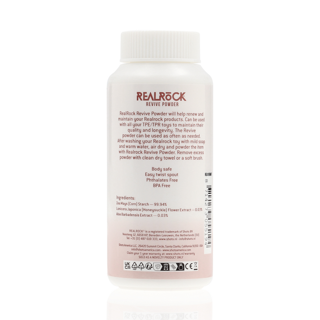REA195WHT-2 Masturbator poeder – Revitaliserend onderhoudspoeder voor TPE/TPR-speeltjes – geslachtsneutraal – RealRock by Shots – 2 oz / 60 gr - Afbeelding 1