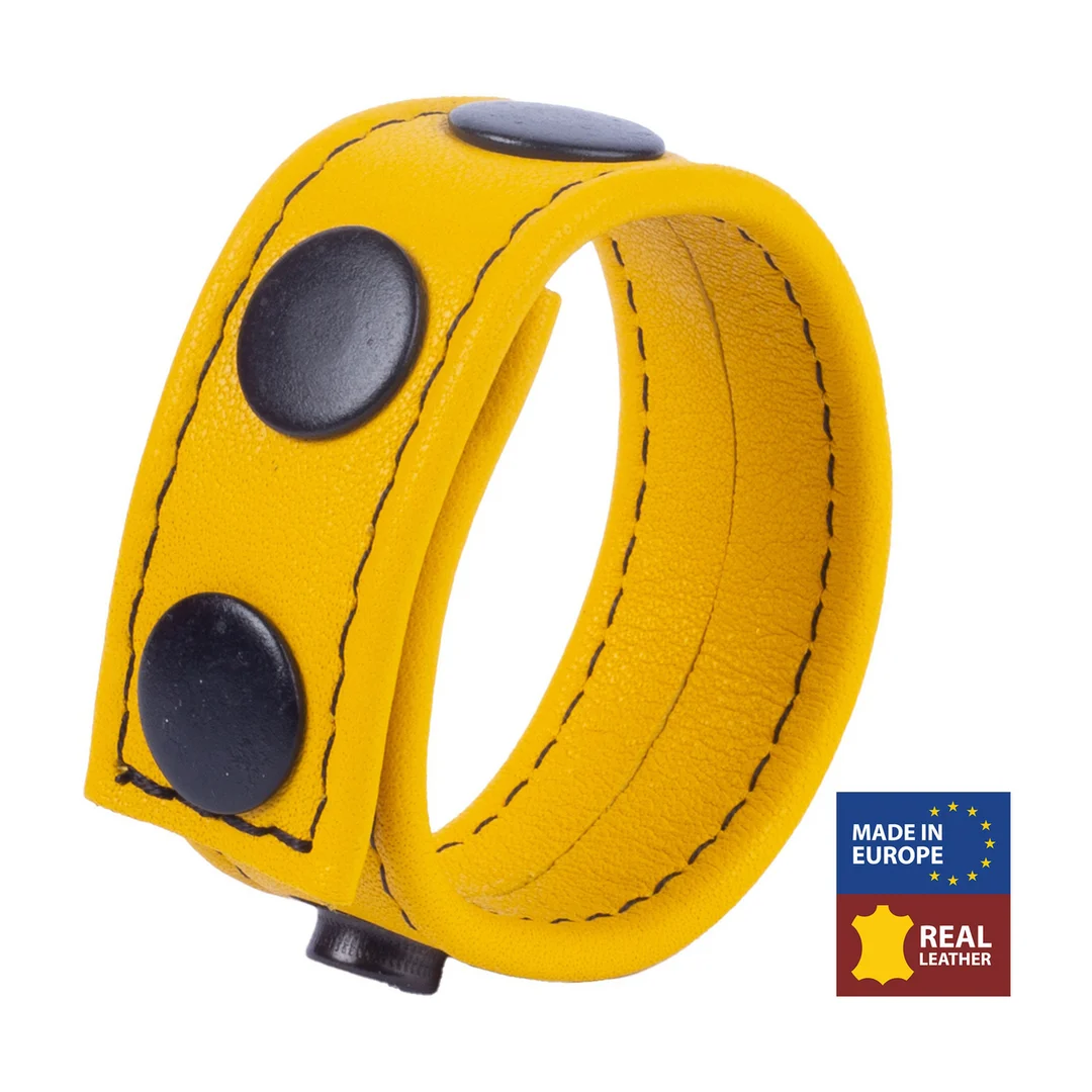 Anneau pénien Cocky en cuir jaune – Image 3