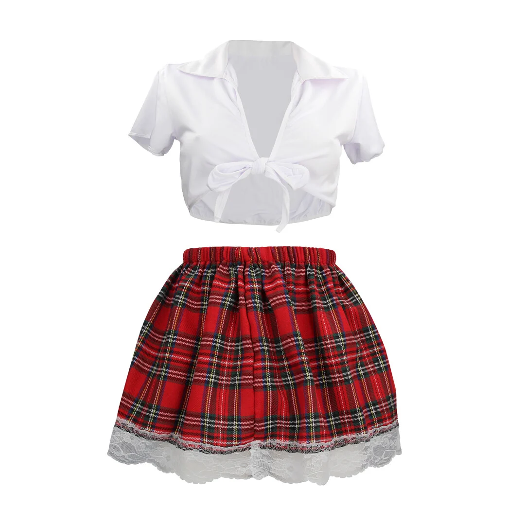 Costume da studentessa bianco e rosso - immagine 4