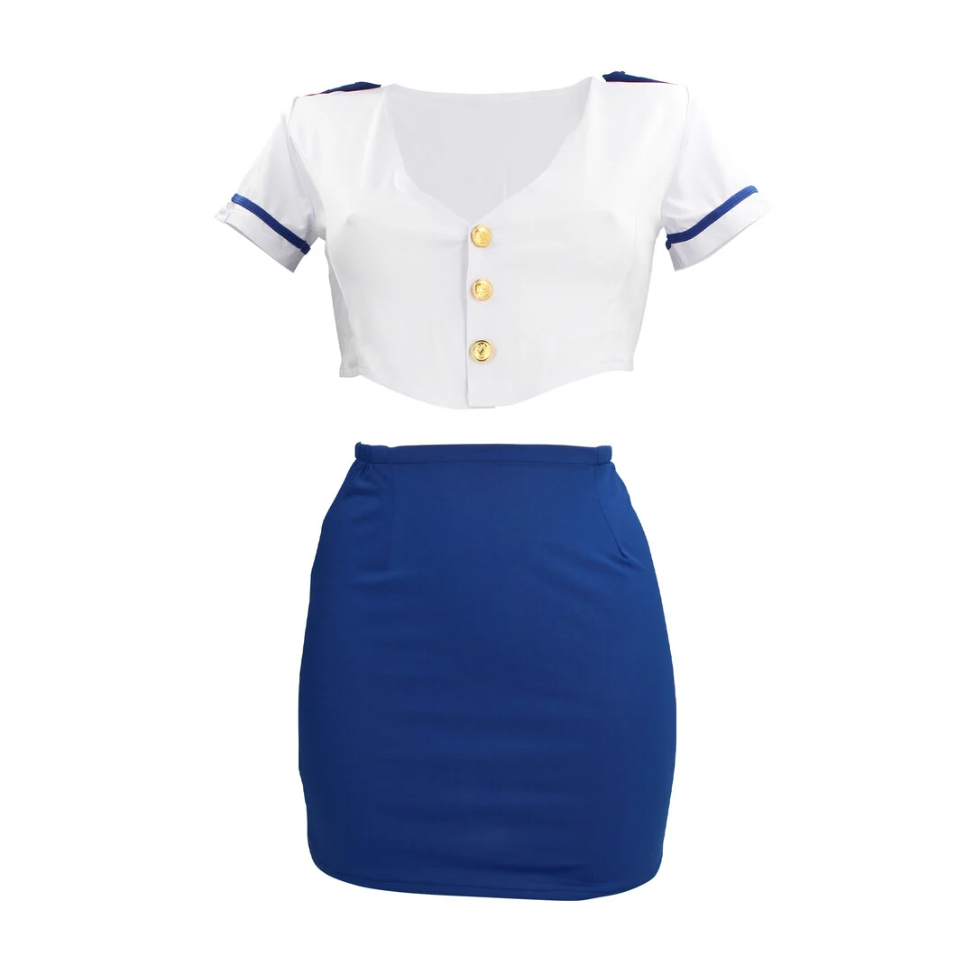 Blau weißes Stewardessenkostüm von S Line – Bild 2