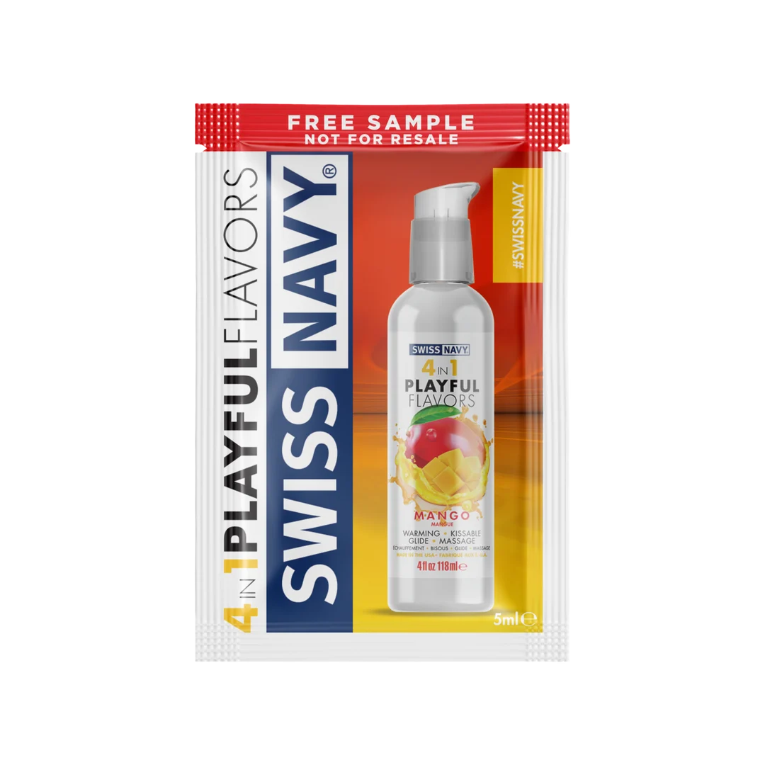 Glijmiddel met smaakje – 4 in 1 Playful Flavors, eetbaar en verwarmend – Mango – 5 ml Sachet – Swiss Navy - Afbeelding 2