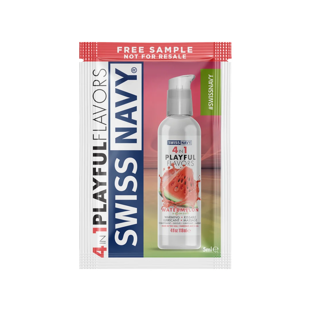 Glijmiddel met smaakje – 4 in 1 Playful Flavors glijmiddel met watermeloen – Watermeloen – 5 ml – Swiss Navy - Afbeelding 2