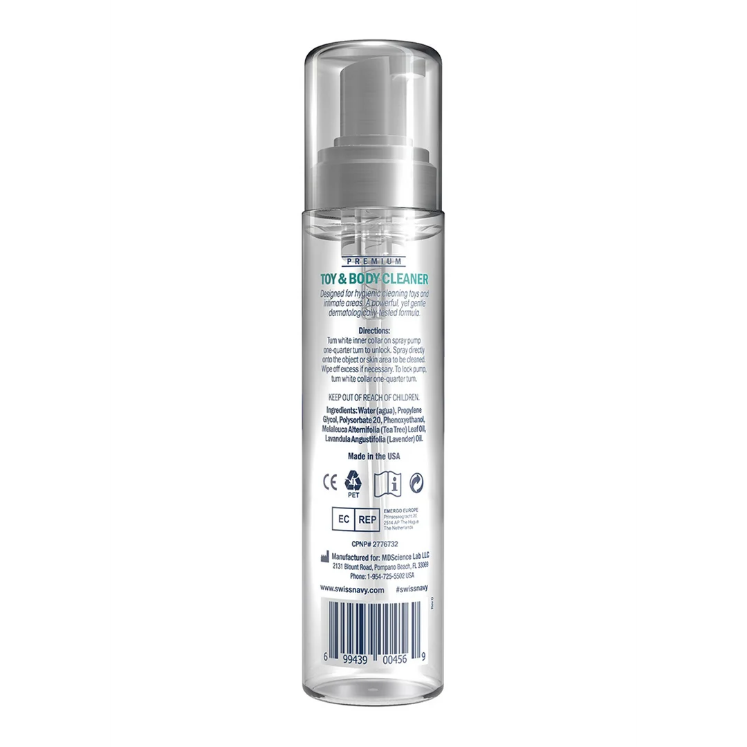 Toy and body cleaner – Reinigingsspray voor toys en huid, geschikt bij siliconen glijmiddel – Swiss Navy – 177 ml / 6 fl oz – TESTER - Afbeelding 4