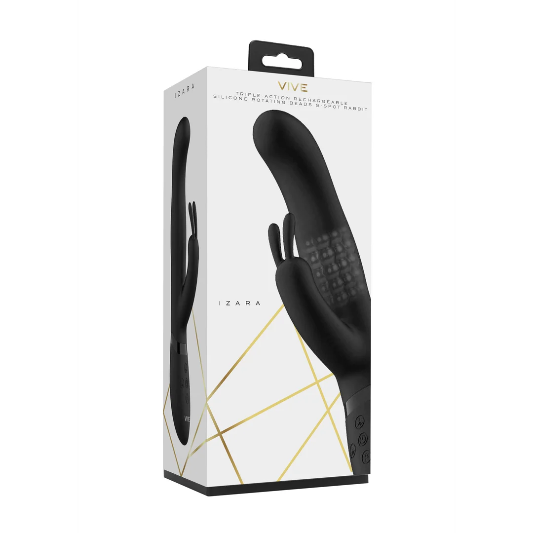 VIVE014BLK_1_1 rabbit vibrator – draaibare kralen & duo stimulatie – zwart (Izara) VIVE by Shots - Afbeelding 1
